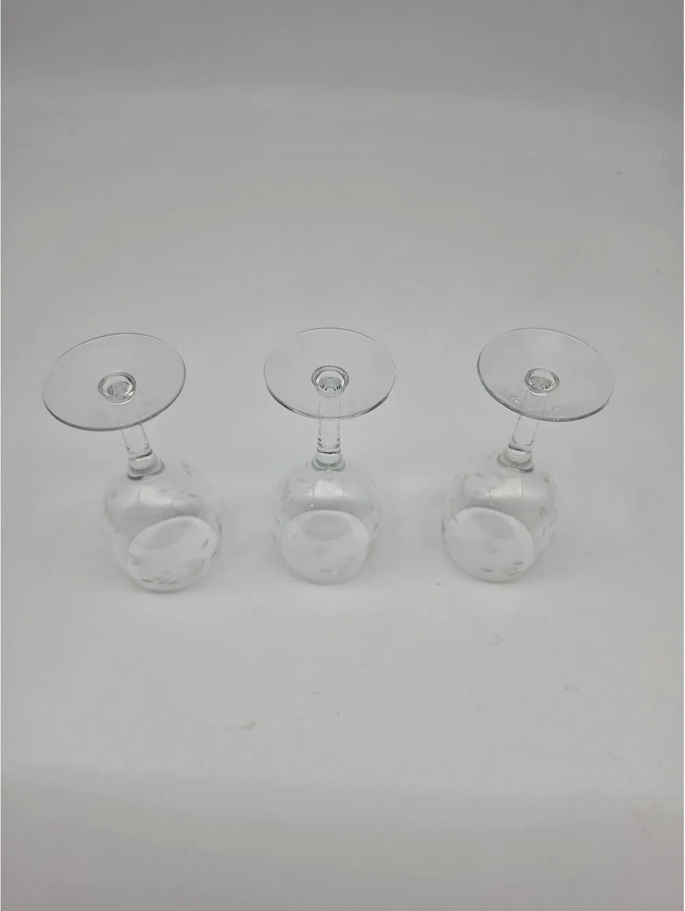 Set of 6 Princess House Clear Etched Red Wine Glasses with Leaf Pattern